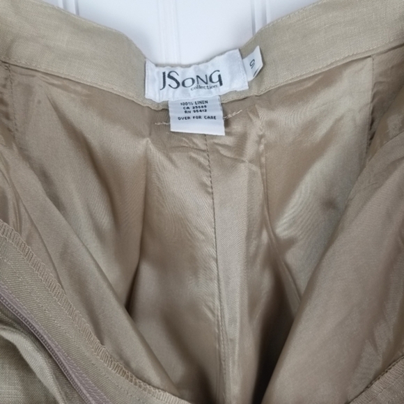 JSong Womens Linen Pants Straight Leg Size 10 Pleated Pockets Zipper Button Tan - Picture 6 of 11